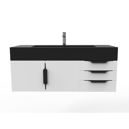 Castello Usa Nile 48" Wall Mounted White Vanity With Black Top And Black Handles CB-MC-48W-BL-2053-BL